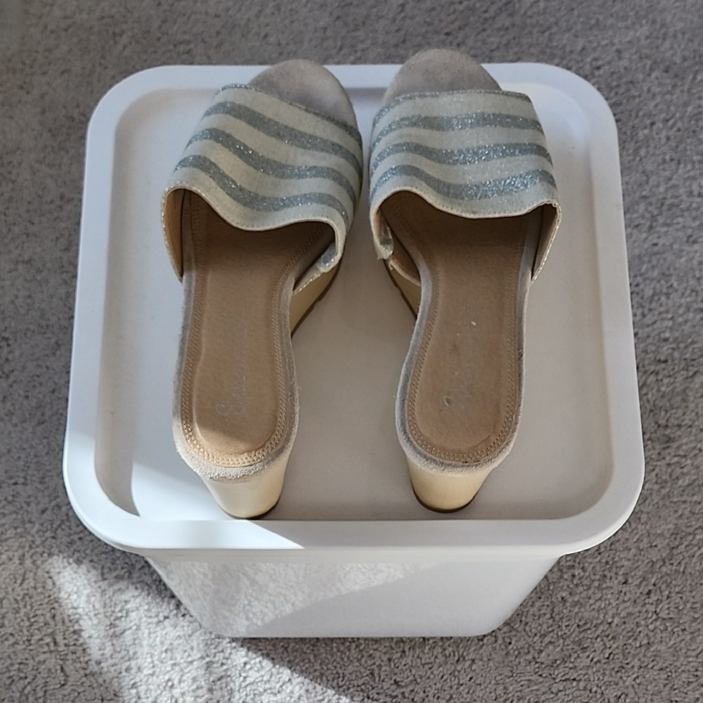 Splendid Silver and Cream Striped Mules